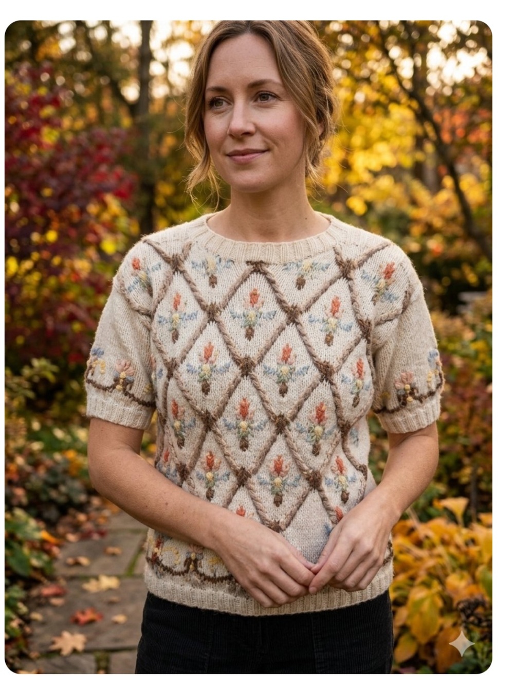 VINTAGE JENNIFER REED Hand Knitted -Embroidered-Floral Sweater -EUC-SZ S 🌸-😍​